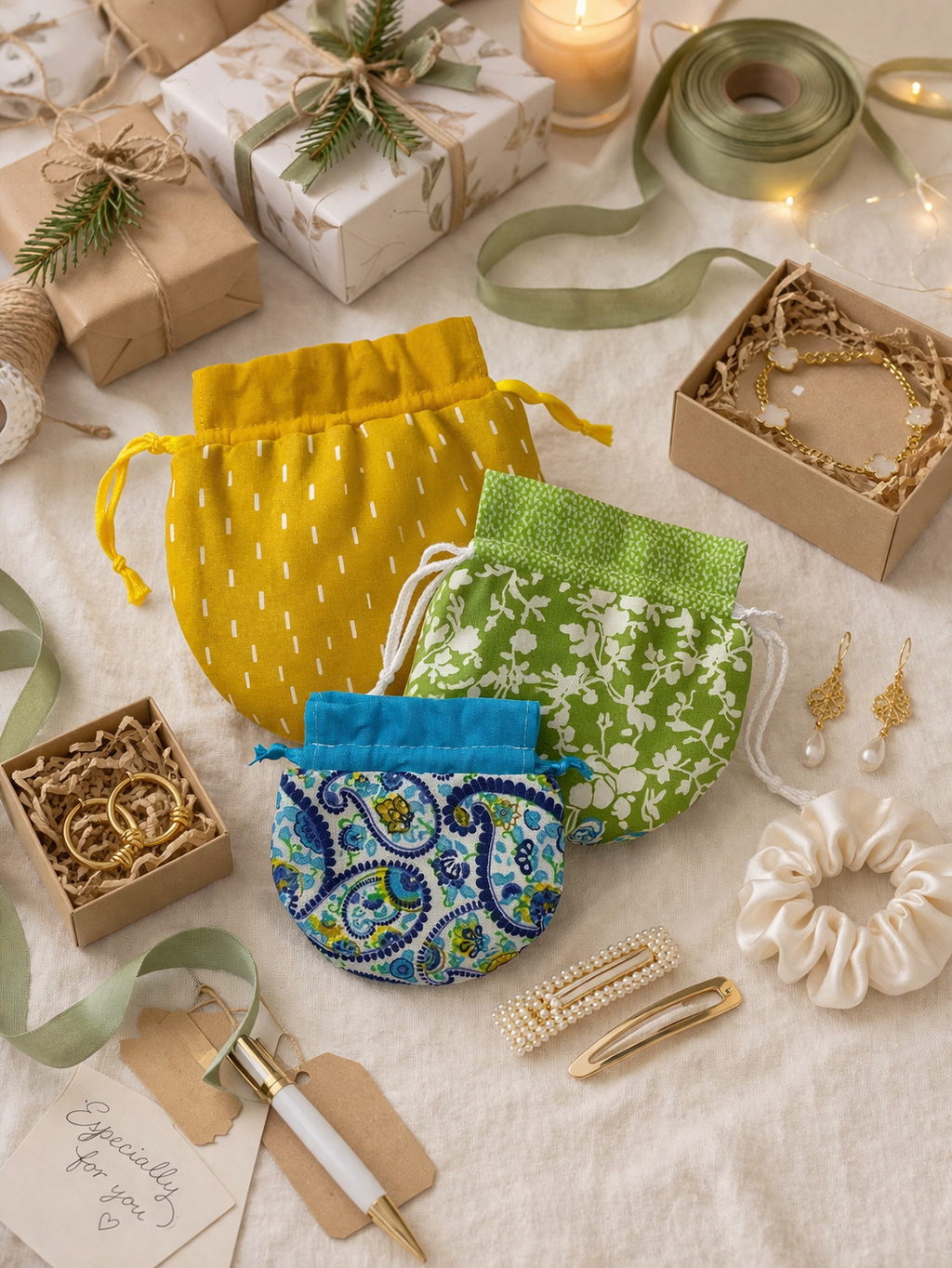 Round Drawstring Pouch Sewing Pattern (3 Sizes)