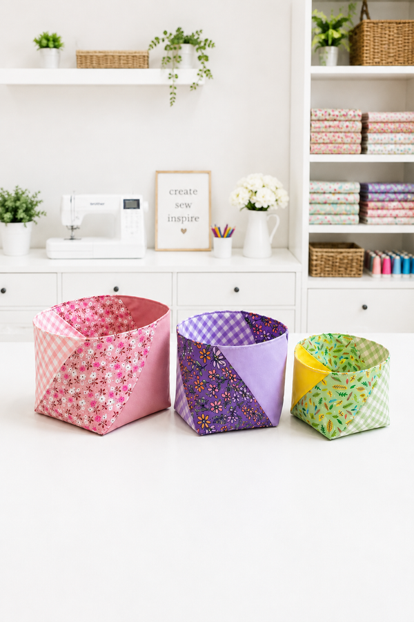 Pinwheel Fabric Basket Sewing Pattern (3 Sizes)