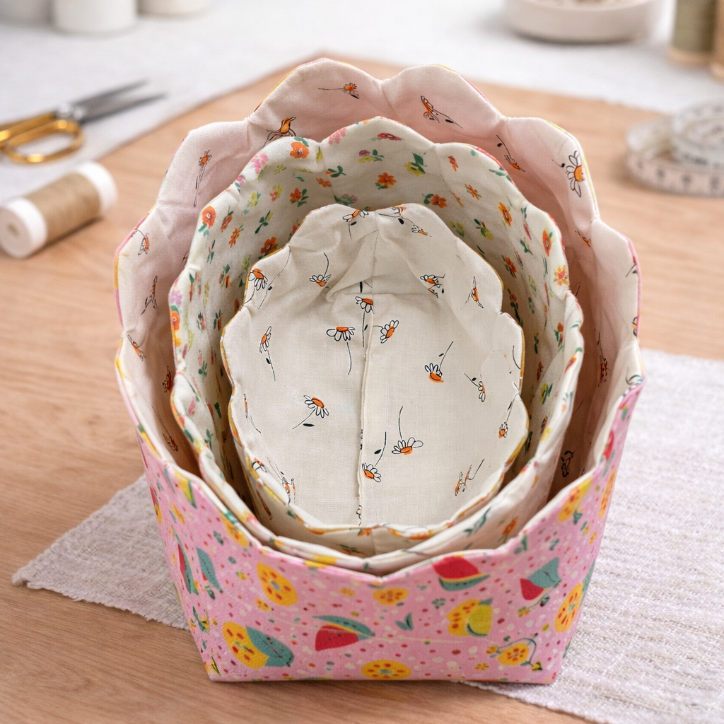 Scalloped Edge Basket Sewing Pattern (3 Sizes)
